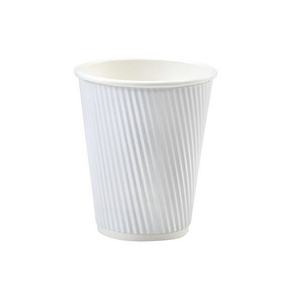 Pack of 500, White 12 Oz Groove Hot Paper Cups Made in USA w/Straight Groove Design Provides Insulation - No Sleeves Needed for Most Hot Drinks