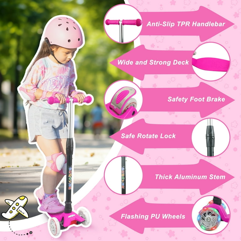XJD 3 Wheel Kick Scooter for Kids Foldable 3 Wheels Toddlers Scooter with LED Light Adjustable Height Best Gift for Boys Girls Outdoor Activities