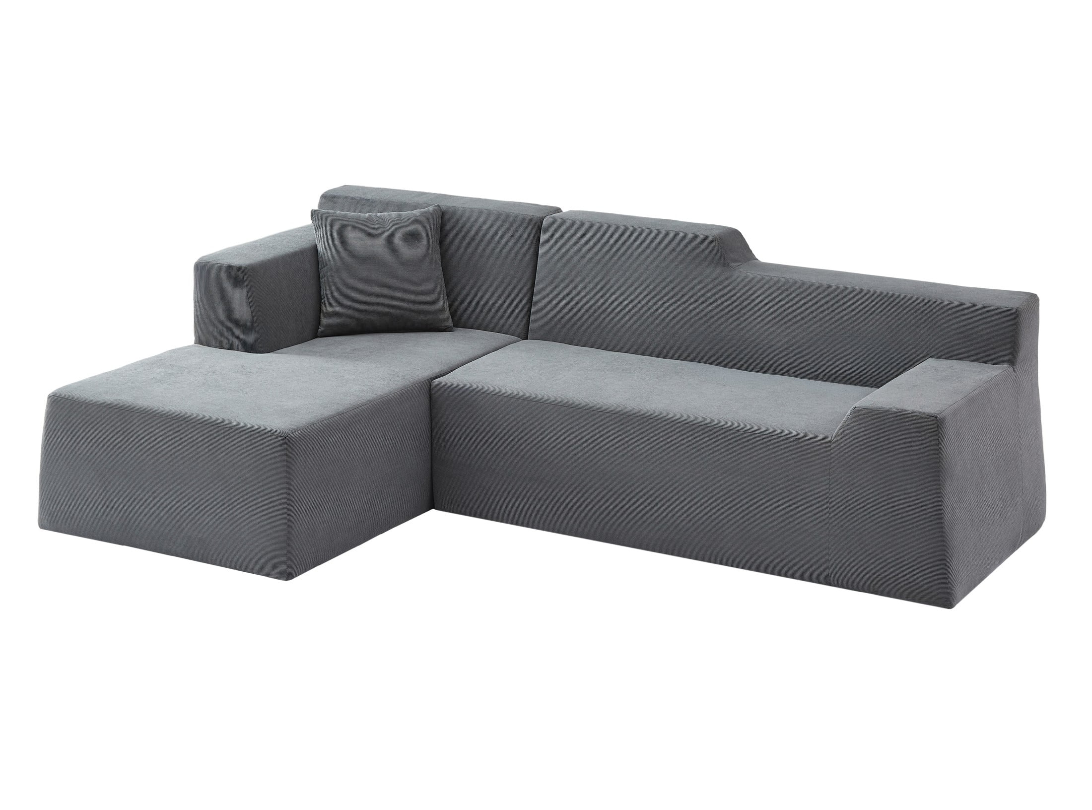 Aukfa 96" Modular Sectional Sofa, L-Shaped Cloud Couch with Left Facing Chaise, Corduroy 3-Seat Memory Foam Sofa for Living Room, Gray
