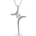 thumbnail image 1 of Pendentif Croix Diamant Solitaire Rond Collier en Or Blanc 10K, 1 of 2