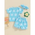 thumbnail image 5 of Musuos Baby Girls 3Pcs Summer Outfits 6 12 18 24M 3Y Short Sleeve Daisy Pattern T-shirt + Drawstring Shorts + Headband Set Casual Clothing for Toddler, 5 of 9