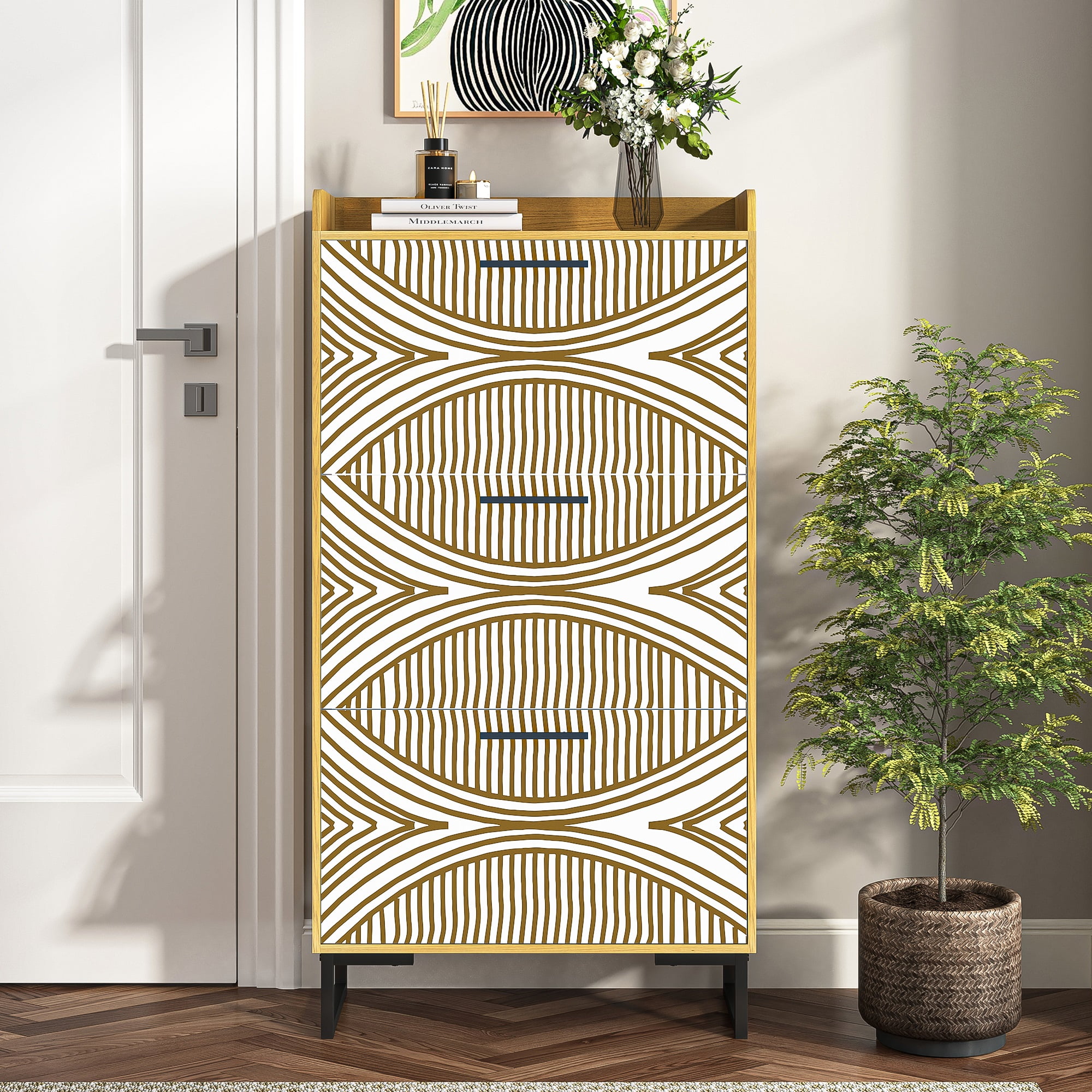 YYAo Entryway Shoe Cabinet, Shoes Storage Organizer Narrow Shoe Storage Rack with Flip Doors, Tipping Bucket Shoe Cabinet for Closet, Living Room, Brown YYAo Entryway Shoe Cabinet, Shoes Storage Organizer Narrow Shoe Storage Rack with Flip Doors, Tipping Bucket Shoe Cabinet for Closet, Living Room, Brown