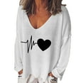 thumbnail image 2 of Floleo Clearance Fall Clothes For Women Women Fashion Casual Print V-Neck Loose Long Sleeve T-shirt Top Blouse Pullover White, 2 of 6