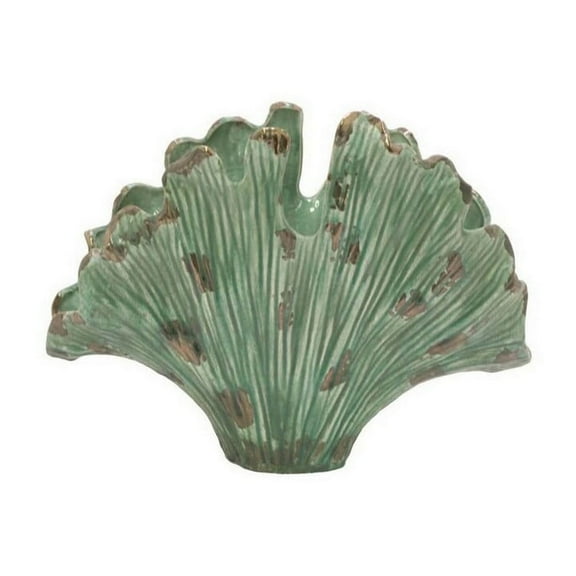 18 Inch Accent Vase Intricate Kelp Design Green Ceramic Brown Accents