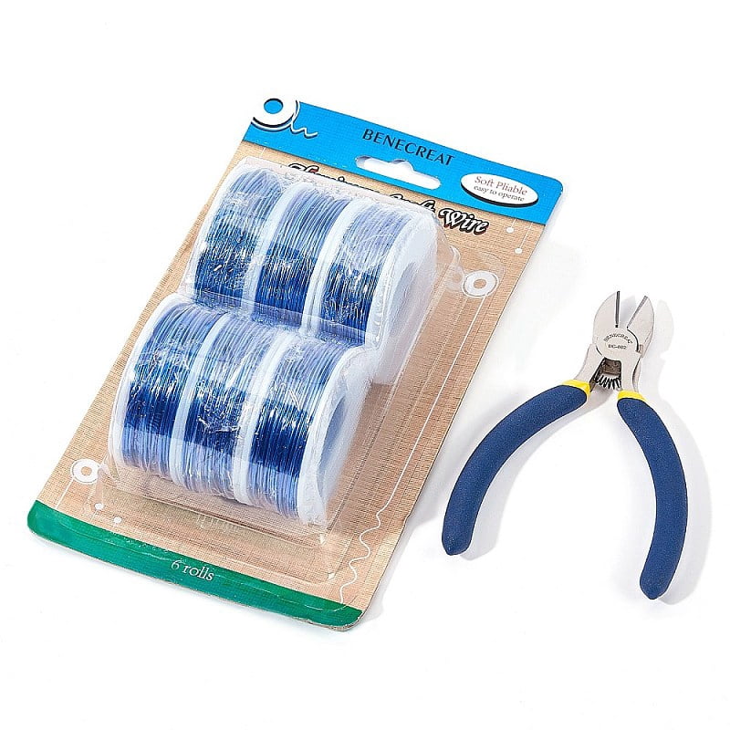 DIY Jewelry Kits with Aluminum Wire and Iron Side Cutting Pliers Blue 1mm about 23m/roll 6rolls/set for DIY