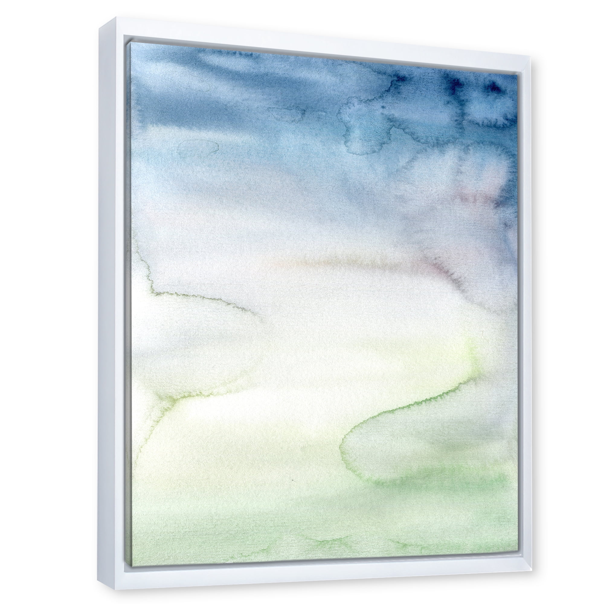 Designart 'Pastel Abstract With Green Dark Blue and White Spots' Modern Framed Canvas Wall Art Print