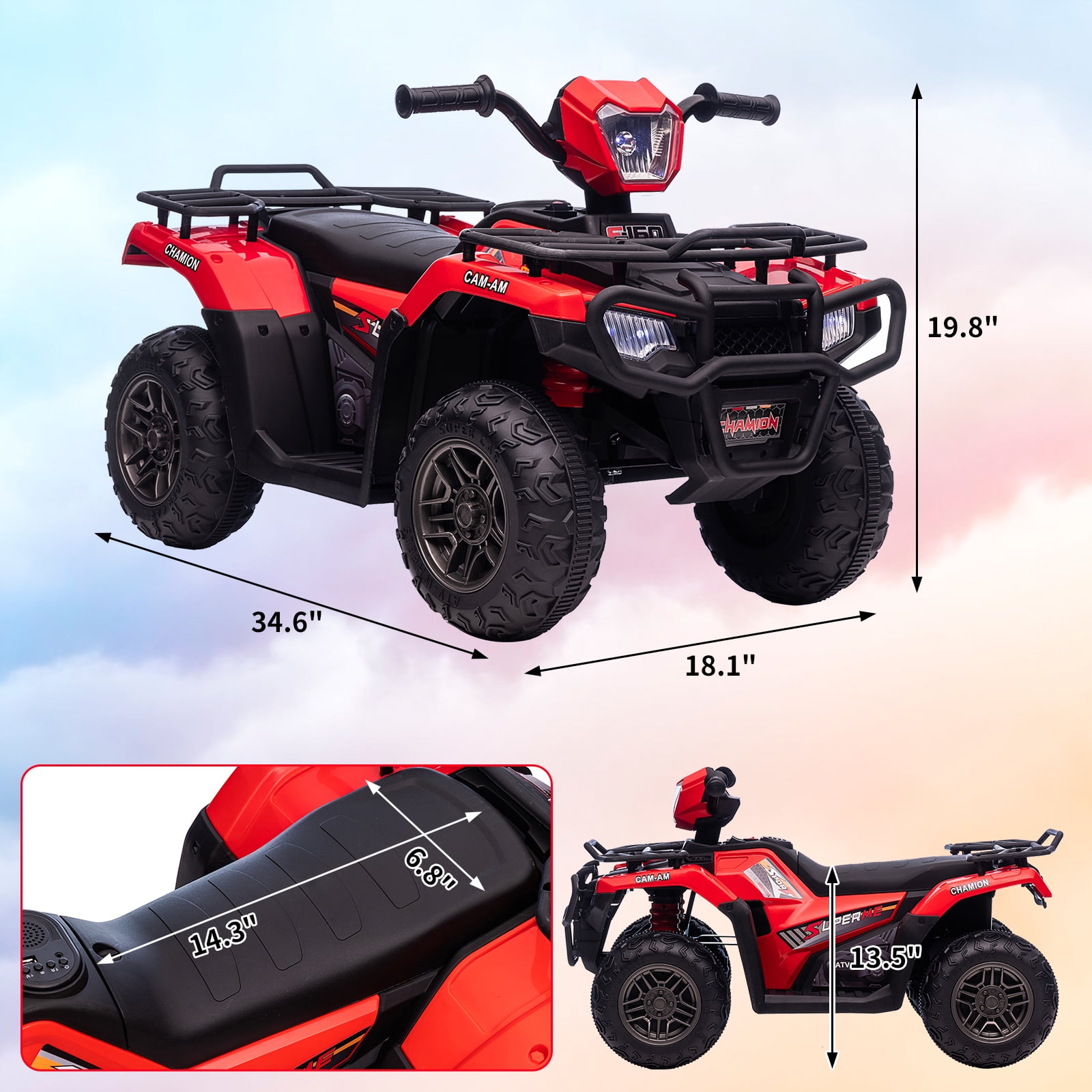 EastVita 12V Kids Ride on ATV, All Terrain Ride on Car for Toddlers, Ride on Electric Vehicle Toys with LED Light, Music, USB, for 3 Age +Child Gift