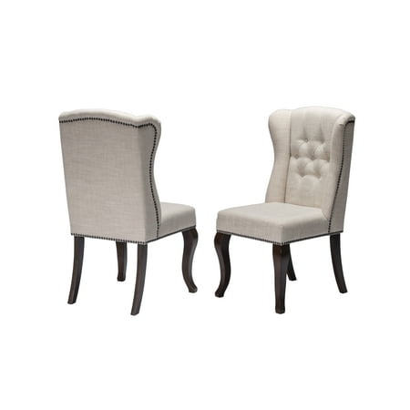 Best Quality Furniture Uph. Wingback Side Chair in Beige Linen, Tufted & Nailhead Trim **set of