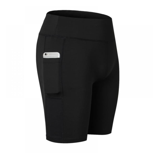 Pantalones cortos de yoga para mujer, de cintura alta, con control de abdomen y bolsillos.