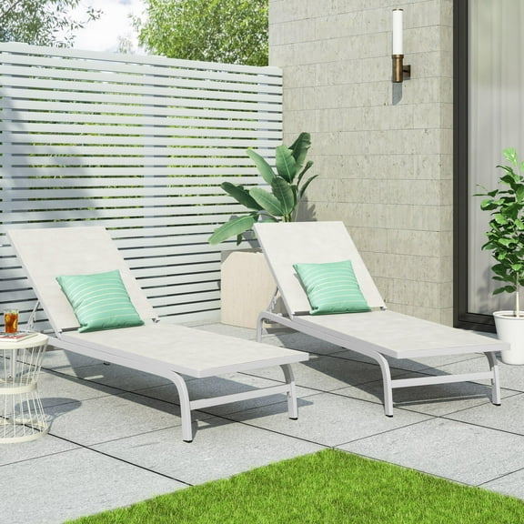 White Outdoor Chaise Lounge with Nylon Mesh, Aluminum Frame – Hand-Crafted Comfort for Patio, Poolside, or Garden Relaxation
