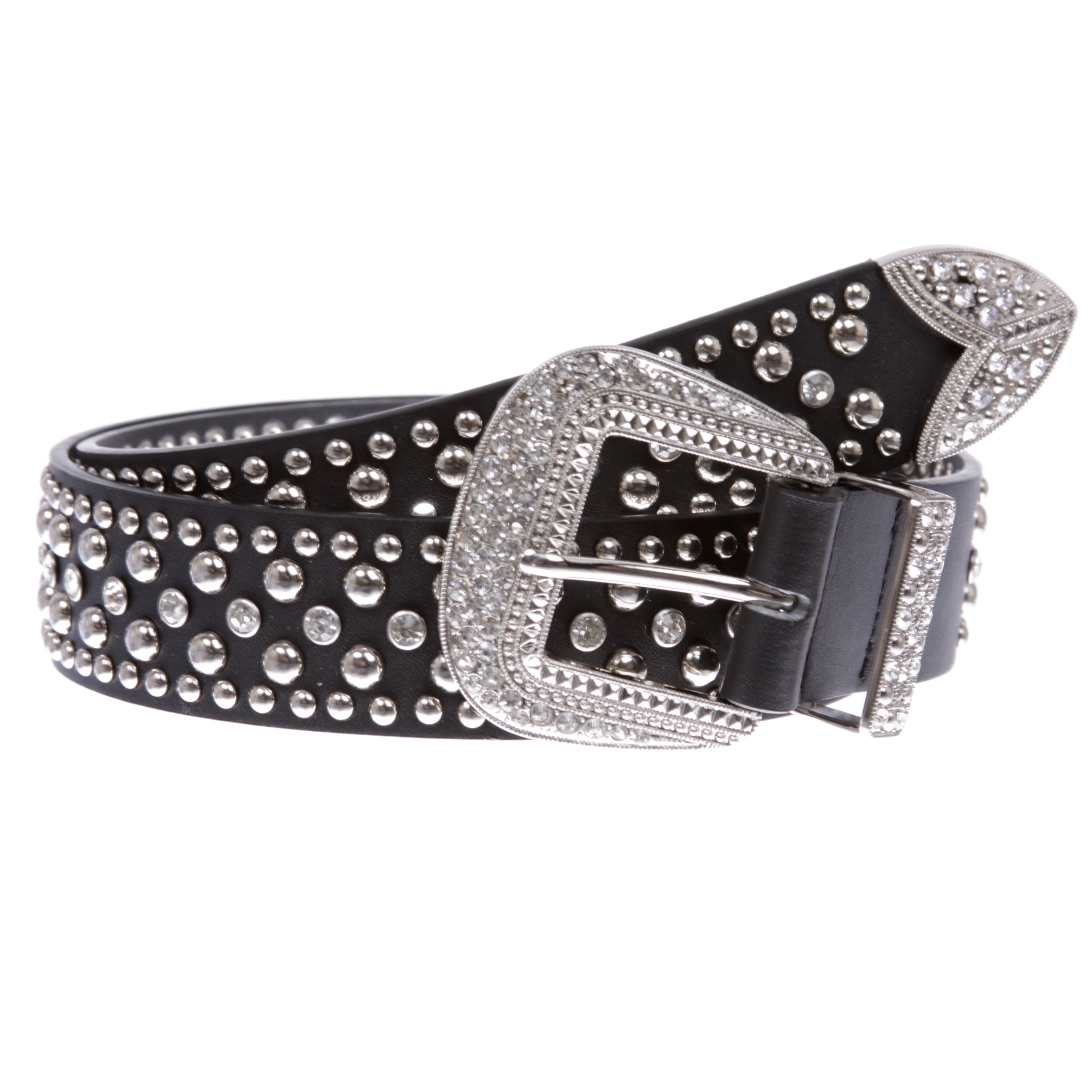 Western Rhinestone & Studded Leather Belt - Walmart.com