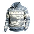 thumbnail image 2 of Fair Isle Sweatshirt for Men Long Sleeve Quarter Zip Stand Collar Pullover Trendy Fall Winter Casual Outdoor Streetwear Top Light Blue L, 2 of 4