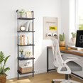 thumbnail image 2 of Ladder Shelf, 5-Tier Wood Wall Mounted Bookshelf with Metal Frame, Vintage Open Display Organizer Rack, Leaning Storage Shelves for Living Room, Bedroom, Home Office, Black, 2 of 14