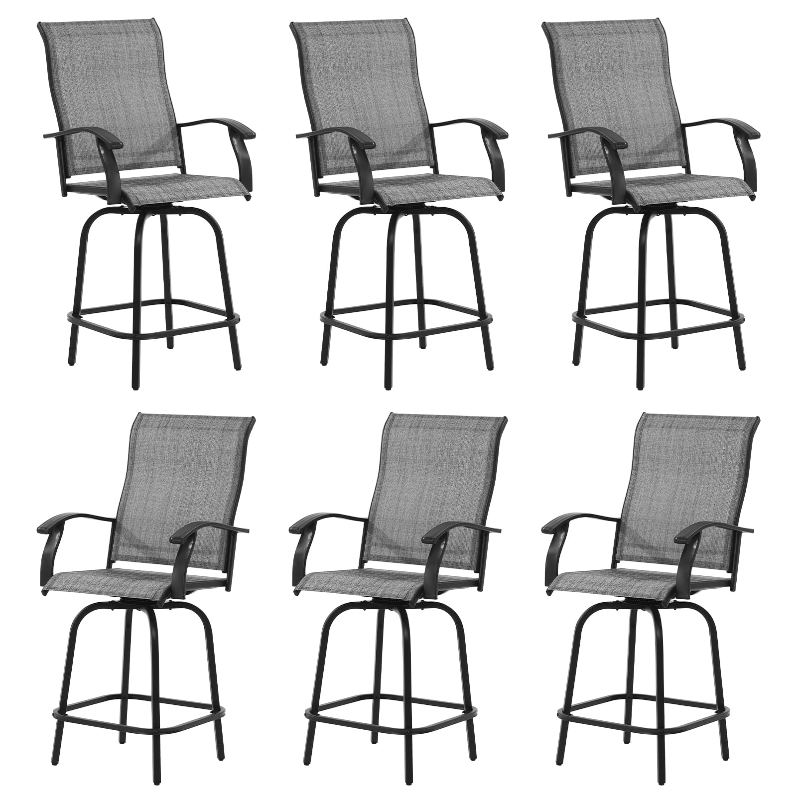 Techmilly Outdoor Swivel Bar Stools Set of 6, Bar Height Patio Stools