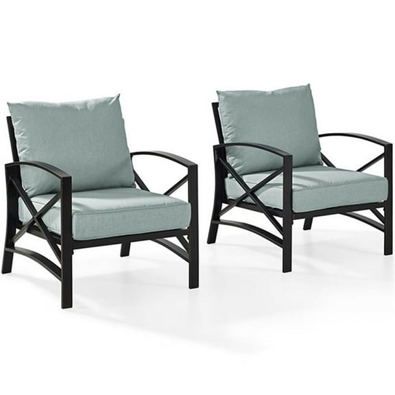 Afuera Living Metal/Fabric Patio Arm Chair in Mist Green/Bronze (Set of 2)