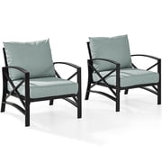 Crosley Furniture Kaplan Metal Patio Fabric Arm Chair in Mist Green (Set of 2)