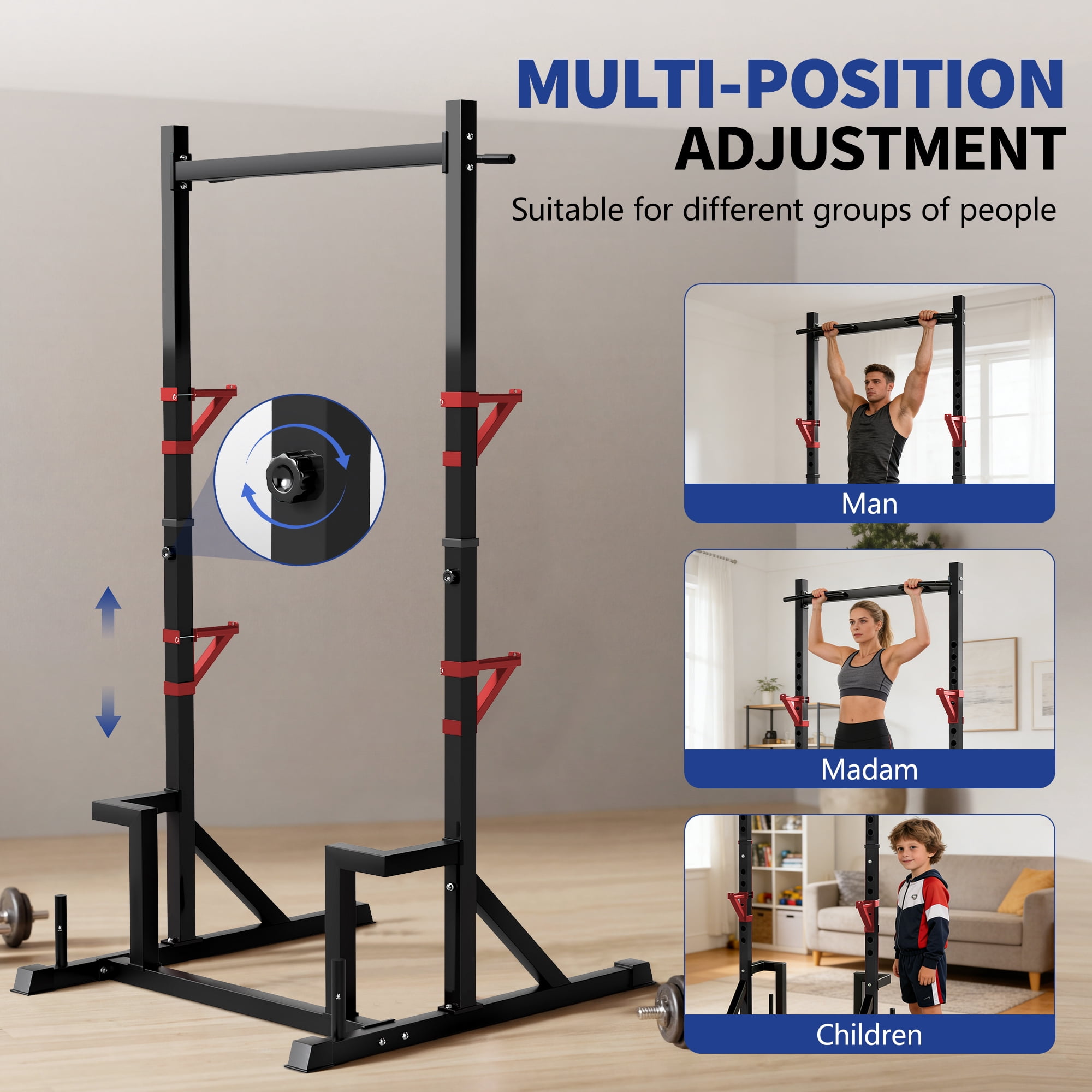 Primy Power Rack with Pull up Bar for Home Gym, 800Lbs Capacity Multifunction Adjustable Squat Stand Rack, Power Rack Cage
