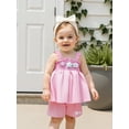 thumbnail image 5 of Kids Toddler Newborn Baby Girl Summer Clothes Flower Embroidery Sleeveless Smocked Tops and Shorts Set Cute Two Piece Outfit, 5 of 9