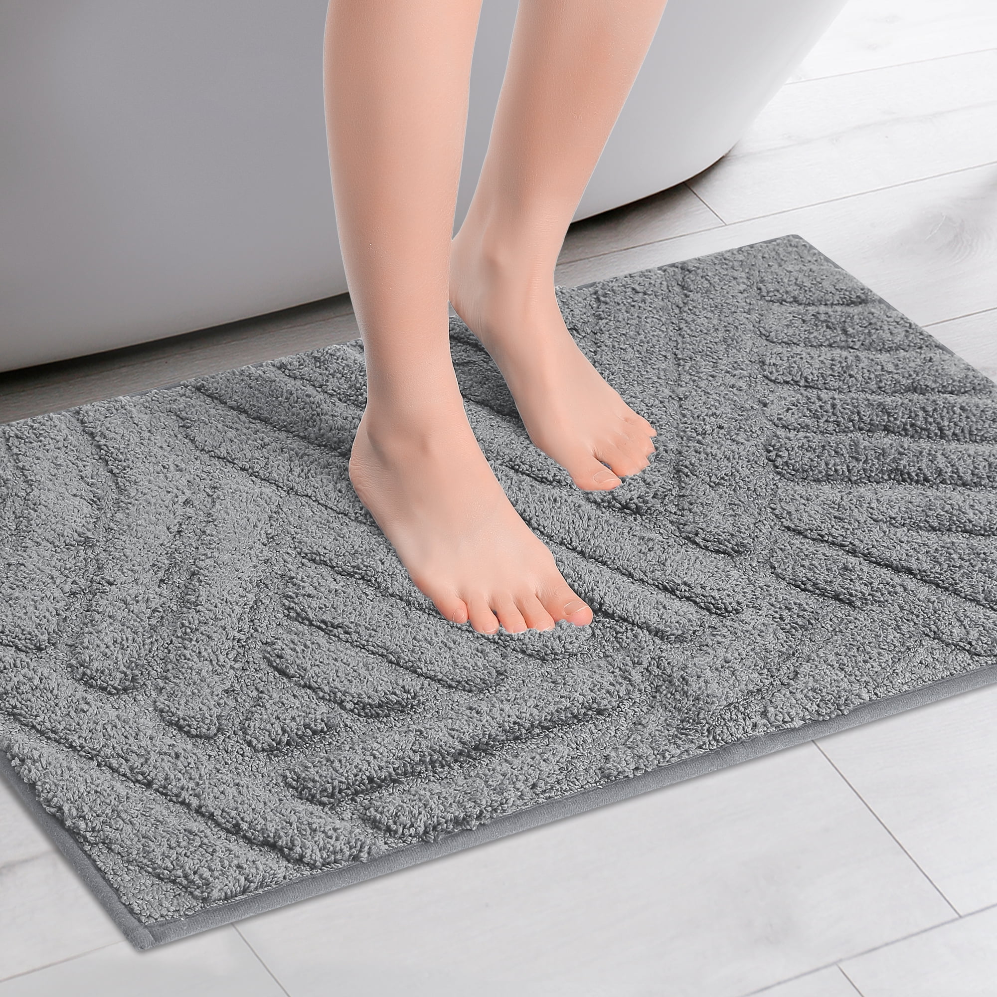 Unique Bargains Bathroom Rugs Non Slip Bath Mat Geometric Soft Mat Washable Carpet Dark Gray 20*32in