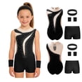 thumbnail image 6 of Haitryli Kids Workout Clothing Sets Tumbling Gymnastic Outfits Tank Ballet Unitard Clothes with Shorts A Black 6, 6 of 7