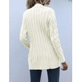 thumbnail image 4 of Women's Long Sleeve Cable Knit Sweater Button Front Cardigan Loose Coat, 4 of 7