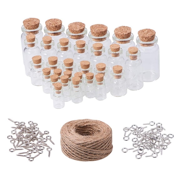 40pcs Mini Glass Bottles with Cork Stoppers Wish Bottles Tiny Glass Jars Favor Jars with 80pcs Eye Screws 30 Yards Hanging Rope for Wedding Decoration Home Party 1.5/5/6/10ml