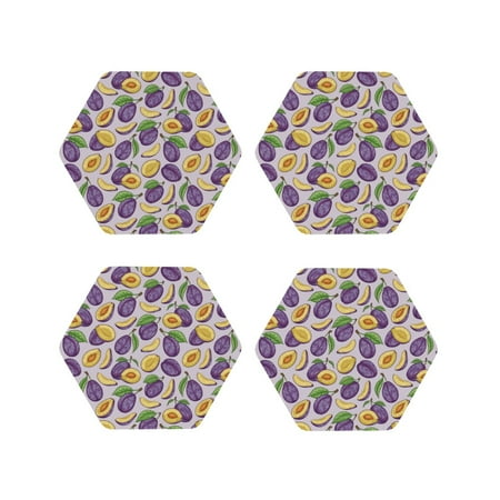 

Tideii Plum for Leather Coasters 4 Pieces Anti-fouling and Anti-scalding Decorative Coasters Suitable for Restaurants Kitchens Coffee Shops-Hexagon