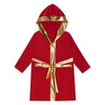 thumbnail image 3 of Rswnyirn Kids Boys Boxing Robe Hooded Satin Hoodie Halloween Cosplay Costume Burgundy 10, 3 of 5