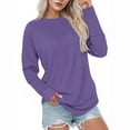 thumbnail image 2 of Aboser Womens Casual Long Sleeve Shirts Trendy Crew Neck Shirt Tops Loose Fit Plain Tshirts Comfortable Soft Classic Shirts Solid Color Pullover Top Purple L, 2 of 7