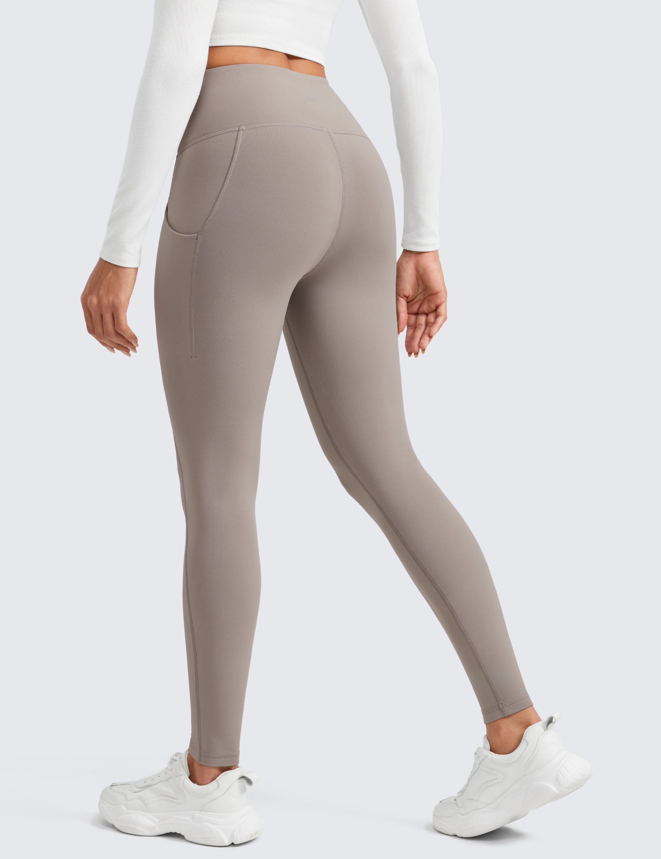 CRZ YOGA Water-Resistant Fleece Athletic Leggings Pockets 28" Thermal Hiking Casual Workout Womens Pants