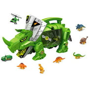 PowerTRc Dinosaur Storage carrier for Your Dinosaurs and cars  6 Small Dinosaur Figures and 4 Vehicles  Portable Dinosaur case