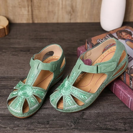 

Ovzne Sandal For Women Dressy Comfortable Sandal For Women Dressy New Hollow Embroidered Wedges With Thick Sole Toe Cap Buckle Women S Sandals Sandal For Women Summer