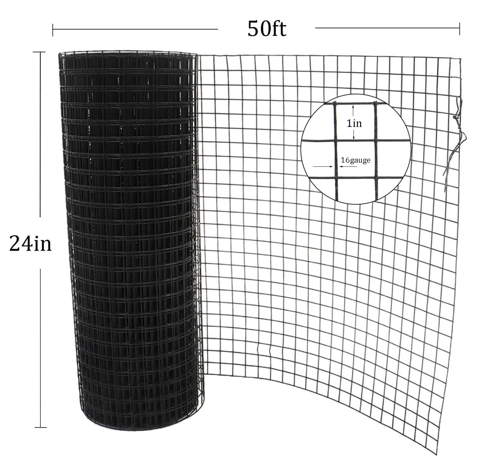1 in Hardware Cloth, 24 in x 50 ft Chicken Wire Fence, Chicken Wire Mesh Roll for Rabbit Cages, Chicken Coop Fences and Poultry Enclosures(16 Gauge, Black)