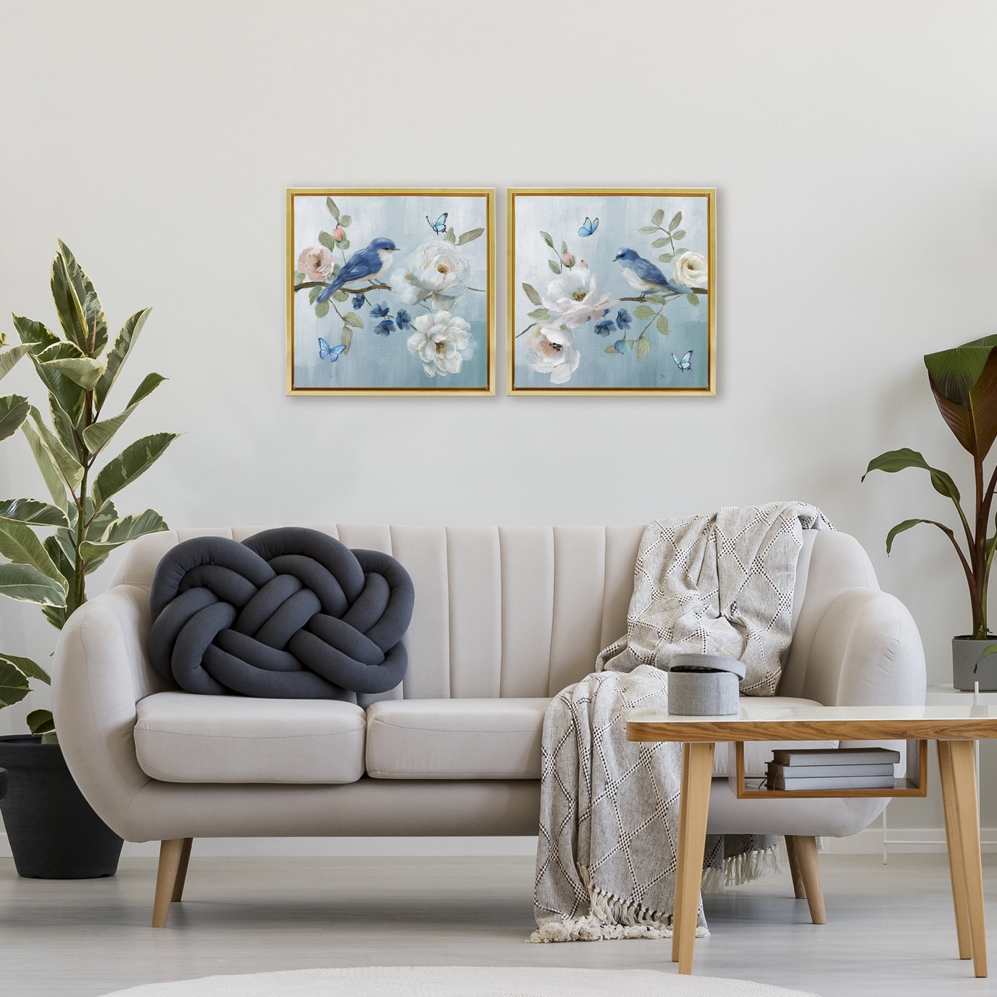 Stupell Industries Nature's Tranquility Florals 2 Piece Gold Framed Floater Canvas Set, design by Nan