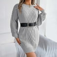 thumbnail image 6 of Busydd Women Sweater Dress Solid Color Long Sleeve Fall Dresses Fashion Round Neck Ribbed Mini Dress Comfortable Warm Women's Casual Dresses S, 6 of 8