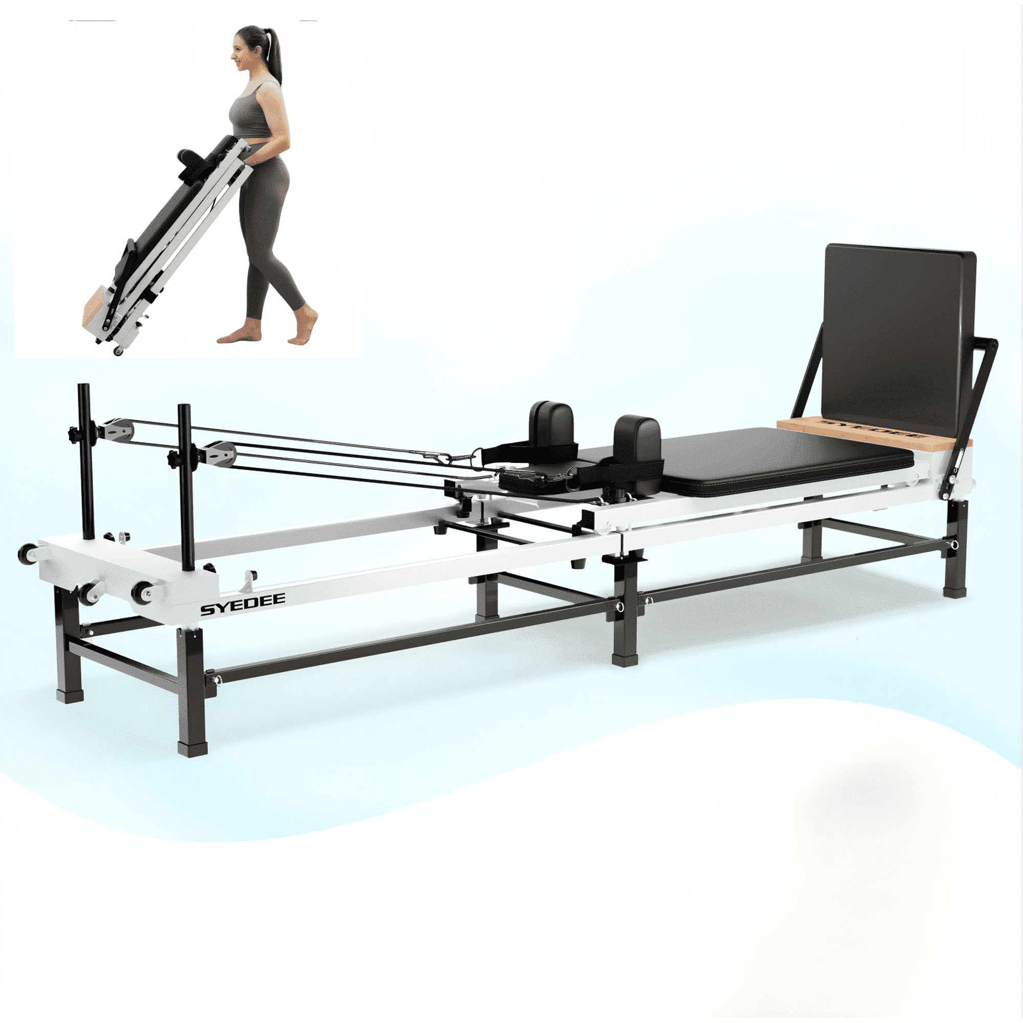 Syedee 91'' Foldable Pilates Equipment for Home Workouts,Pilates Reformer Machine for Home and Gym, Pilates Exercise Equipment with Jump Board, 220lbs resistance 5 Springs