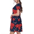 thumbnail image 2 of Naloa Rose Flower Print Womens Summer A-Line Dress with Pockets,Short Sleeve Dresses,Flowy Beach Swing Dress for Vacation Travel, 2 of 6