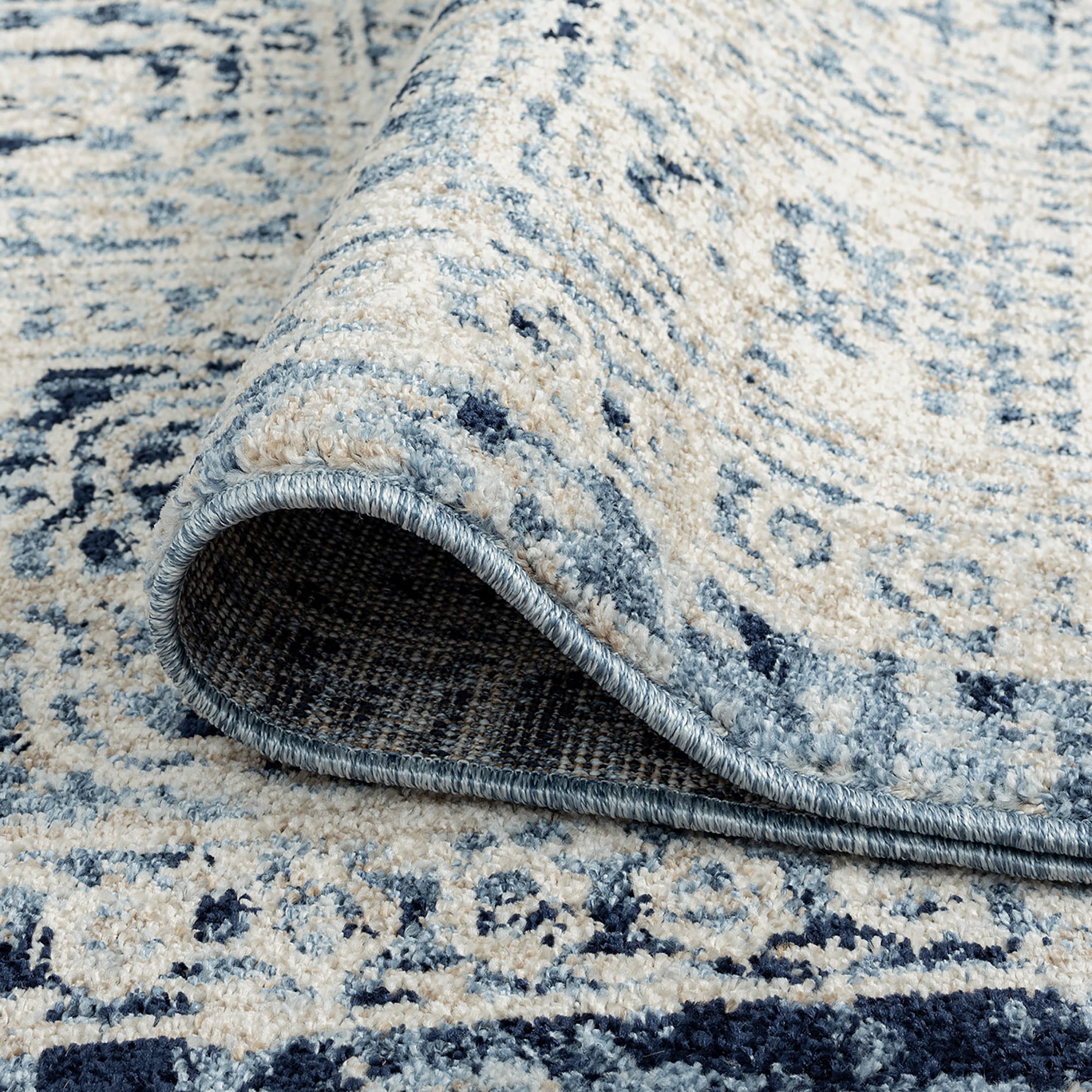 Traditional 8x10 Area Rug (7'11'' x 10'3'') Oriental Blue, Blue Living Room Easy to Clean