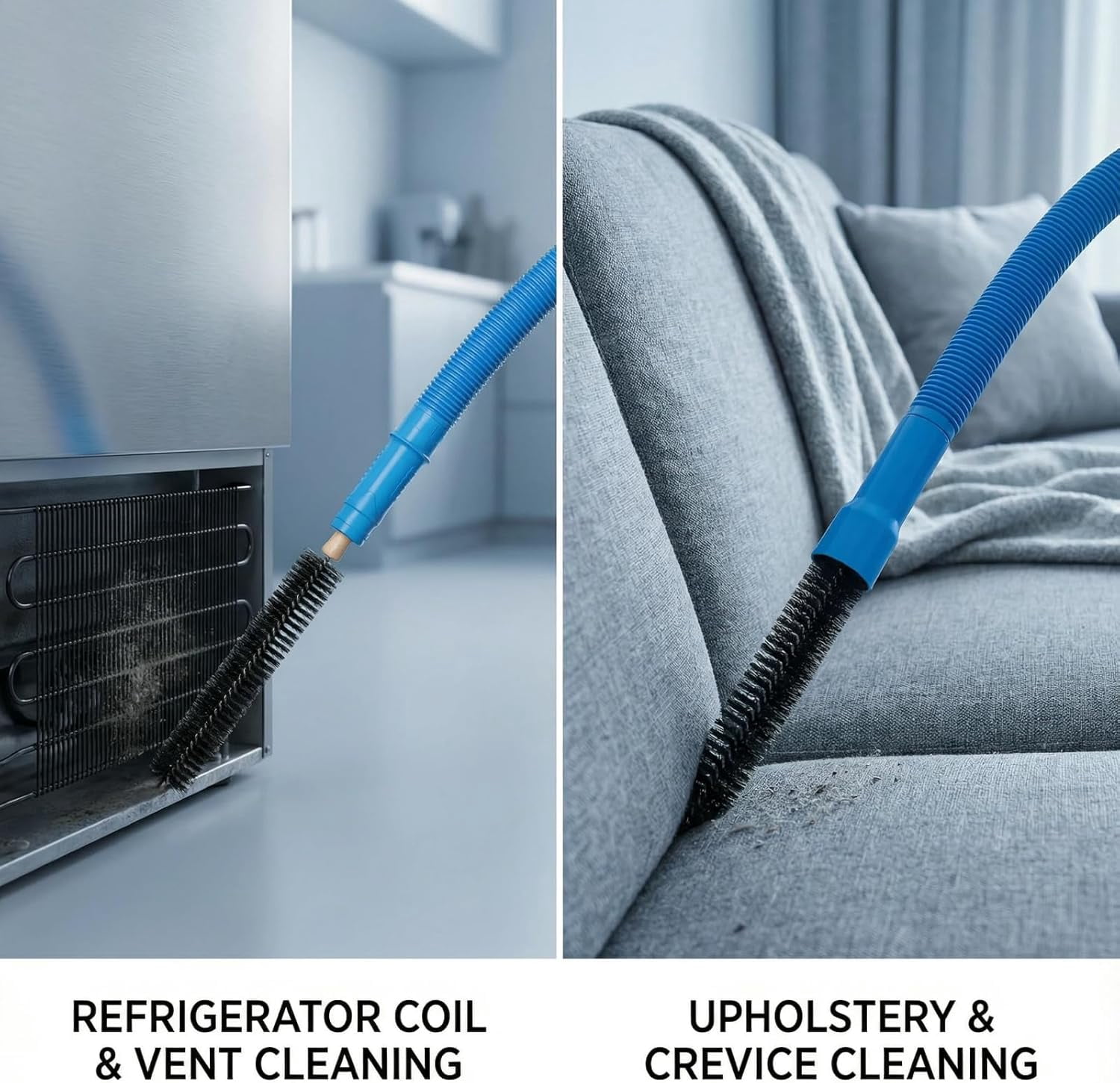 Universal Dryer Vacuum Attachment,Dryer Vent Cleaner Kit with Long Flexible Hose & Brush, Fits All Vacuums for Deep Cleaning Lint, Debris from Dryer Vent, Refrigerator Coils & Tight Spaces.