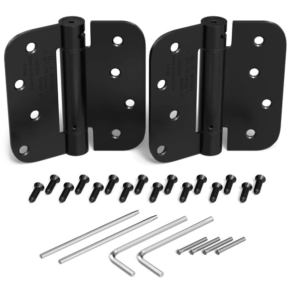 KS Hardware Mortise Spring Hinge | Automatic Self Closing Door Hinges with Complete Installation Hardware | 4" X 4" with 5/8" Radius Corners | 2 Pack