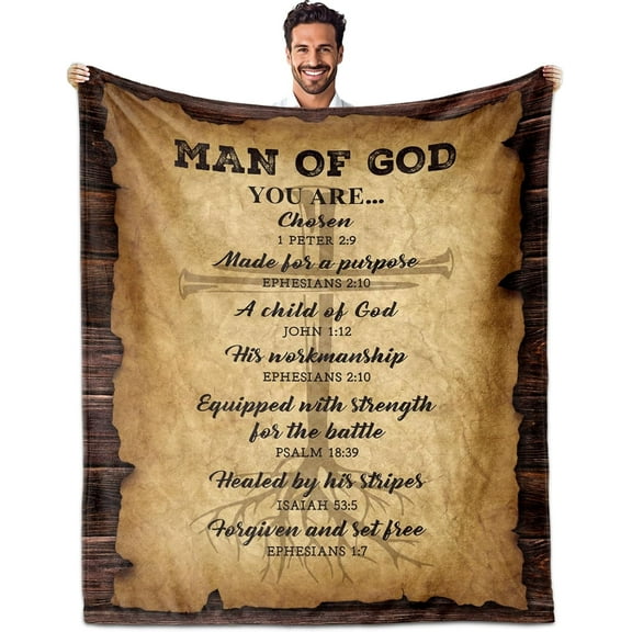 LHSHID Man of God Throw Blanket Religious Gifts for Men Faith Christian Gifts for Men Catholic Gifts for Men Spiritual Gifts for Men Bible Gifts Encouragement Birthday Gifts for Men 50x60in