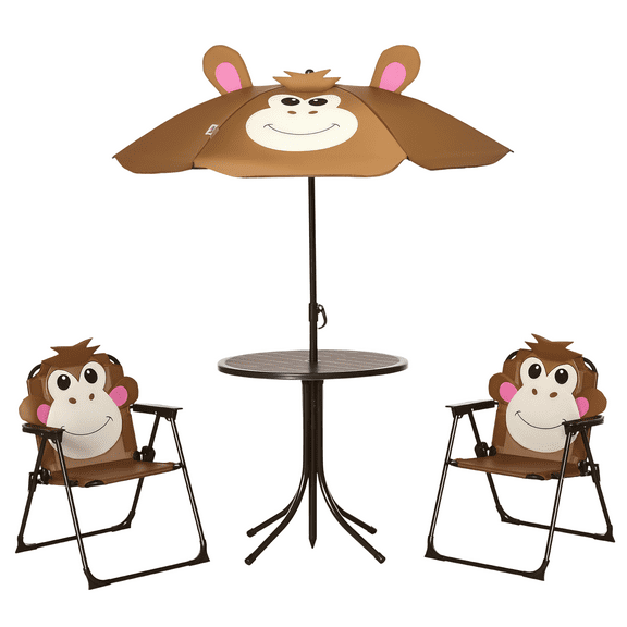Beyamis Kids Table and Chair Set, Outdoor Folding Garden Furniture Picnic Table with Removable Height-Adjustable Sun Umbrella Ideal for Outdoor Activity Time