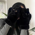 thumbnail image 4 of Tgbvmt Black Cat Plush Winter Gloves Double Layer Windproof Faux Rabbit Fur Lined Anti Lost Lanyard 3D Cat Design for Cycling Daily Commute Winter Outdoor Travel Cold Weather Warmth Fashion Gloves, 4 of 8