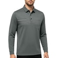 thumbnail image 4 of GrmtClth Mens Polo Shirts Classic Three Button Long Sleeve With Front Pocket Textured Chest Casual Golf Pullover Tees Army Green 3XL, 4 of 5