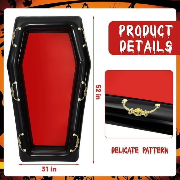 Aoriher 52 Inch Halloween Inflatable Coffin Cooler Fake Coffin Floatie Drink Ice Chest Buffet Bucket Beverage Cooler for Pool Picnic Halloween Party Decoration