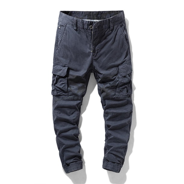 Pantalones largos de moda para hombre, casuales, de color sólido, cargo, con bolsillos y cremallera, cintura elástica, pantalones largos de algodón para hombre.