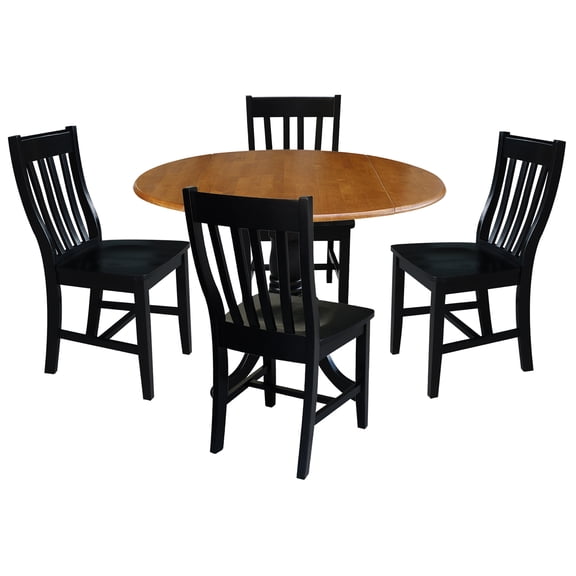 International Concepts Solid Wood 5-Piece Dining Set with 42 in. Dual Drop Leaf Dining Table and 4 Slat Back Dining Chairs in Black/Cherry