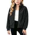 thumbnail image 4 of BXJX Girls Fleece Jackets, Long Sleeve Casual Stand Collar Zip‑Up Outerwear with Pockets Black Size 12-13 T, 4 of 9
