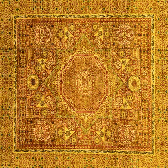 Ahgly Company Indoor Square Abstract Yellow Modern Area Rugs, 5' Square