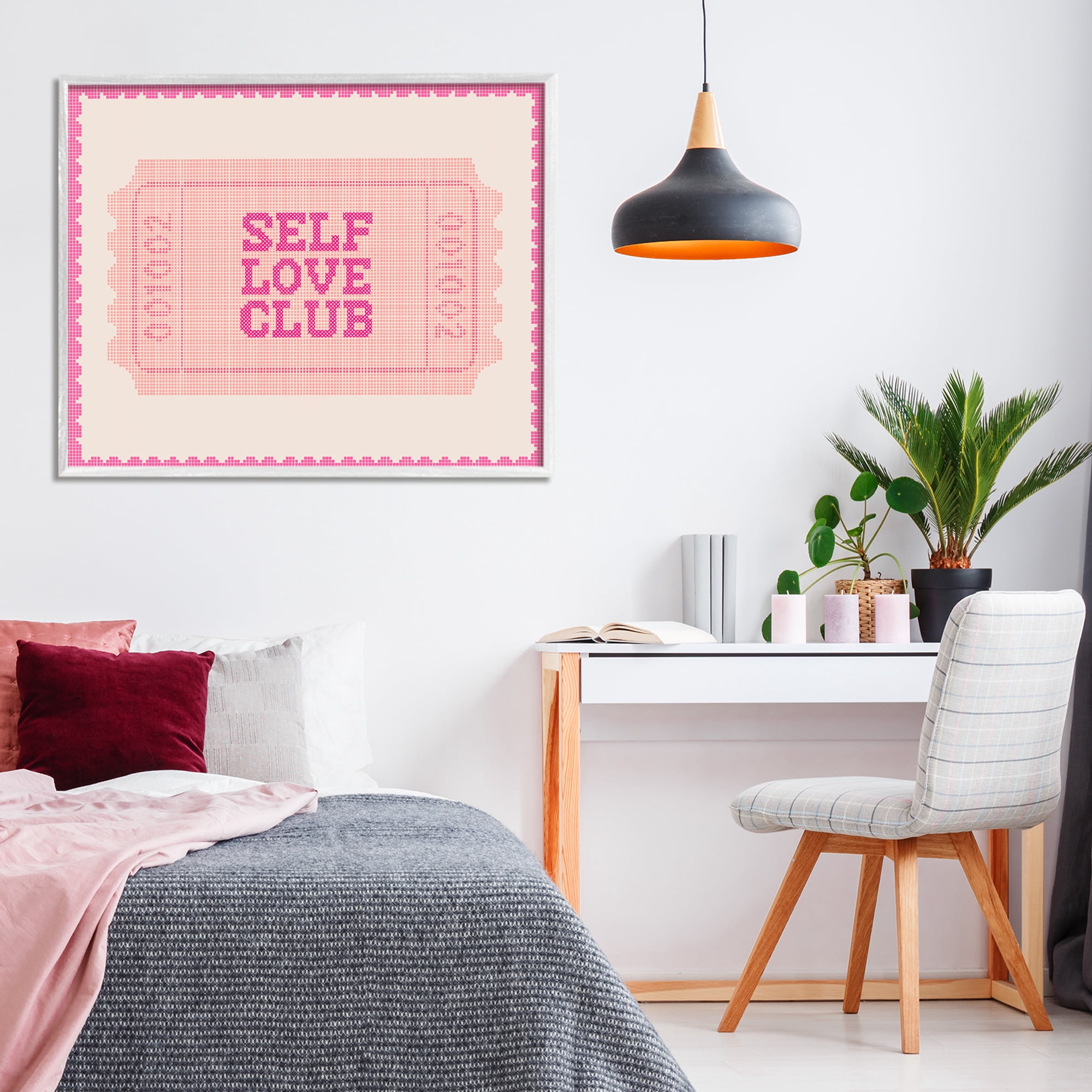 Stupell Industries Self Love Club Retro Ticket White Framed Giclee Art, design by Lil' Rue